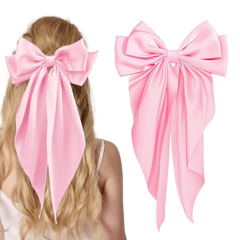 illpta Large Satin Bow Barrettes Clips in Pink - Hair Accessories for Women - Image 1